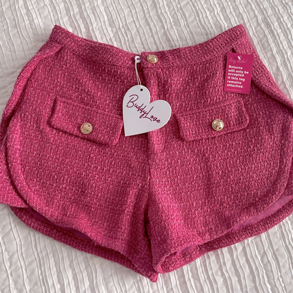Buddy Love Pink Tweed Pocket Shorts